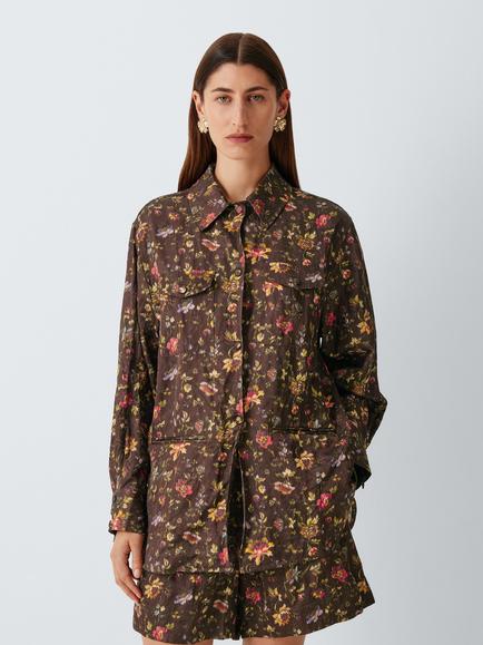 John Lewis Tapestry Floral Print Overshirt, Brown Print, Brown Print