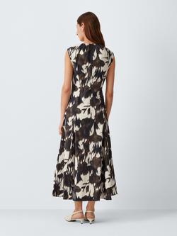 John Lewis Sleeveless V-Neck Floral Print Midi Dress, Mono Print - view 2, Mono Print