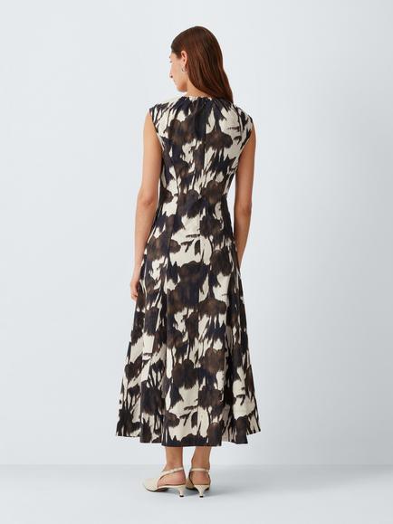 John Lewis Sleeveless V-Neck Floral Print Midi Dress, Mono Print - view 2, Mono Print