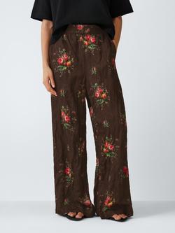 John Lewis Bouquet Floral Print Trousers, Black Print, Black Print