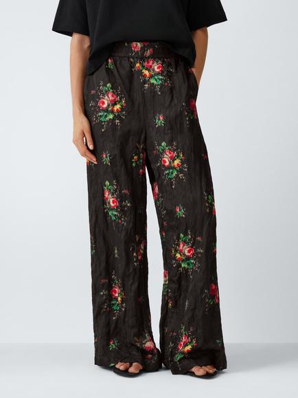 John Lewis Bouquet Floral Print Trousers, Brown/Print, Brown/Print
