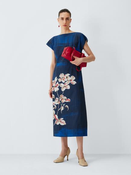 John Lewis Placement Floral Print Cap Sleeve Midi Dress, Floral, Floral