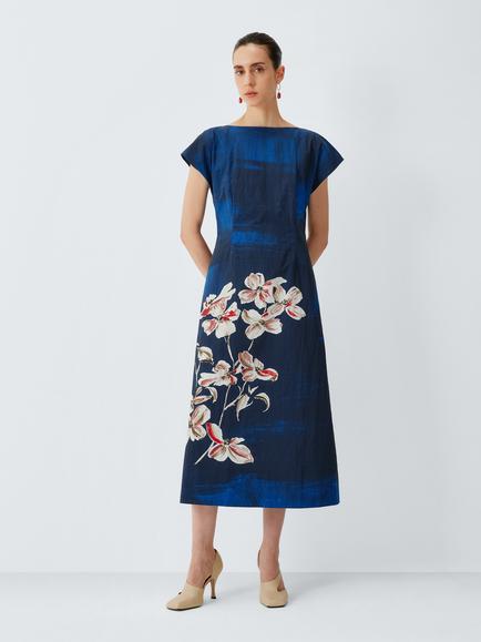 John Lewis Placement Floral Print Cap Sleeve Midi Dress, Floral - view 2, Floral