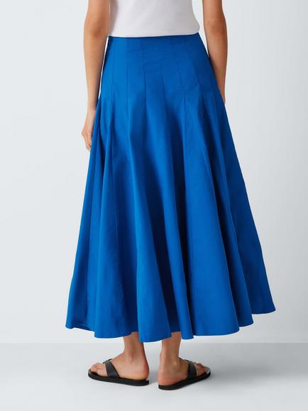 John Lewis Godet Pleated Cotton Full Midi Skirt, Blue - view 2, Blue