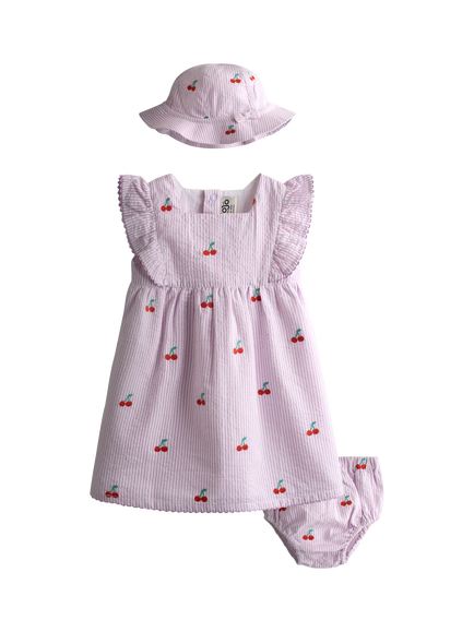 JoJo Maman Bébé Baby 3-Piece Frill Shoulder Baby Dress Set, Lilac, Lilac