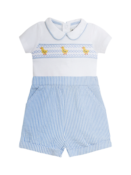 JoJo Maman Bébé Baby Chick Embroidered Bodysuit & Shorts Set, Light Blue, Light Blue