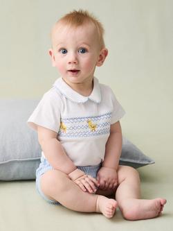 JoJo Maman Bébé Baby Chick Embroidered Bodysuit & Shorts Set, Light Blue - view 2, Light Blue