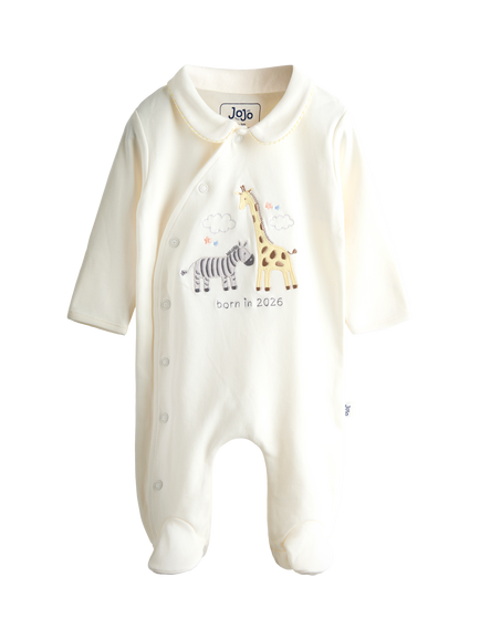 JoJo Maman Bébé Baby Born In 2026 Safari Sleepsuit, Cream, Cream