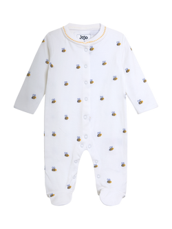 JoJo Maman Bébé Baby Bee Embroidered Footed Sleepsuit, White, White