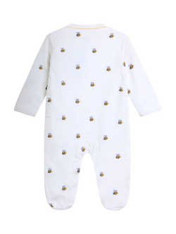 JoJo Maman Bébé Baby Bee Embroidered Footed Sleepsuit, White - view 2, White