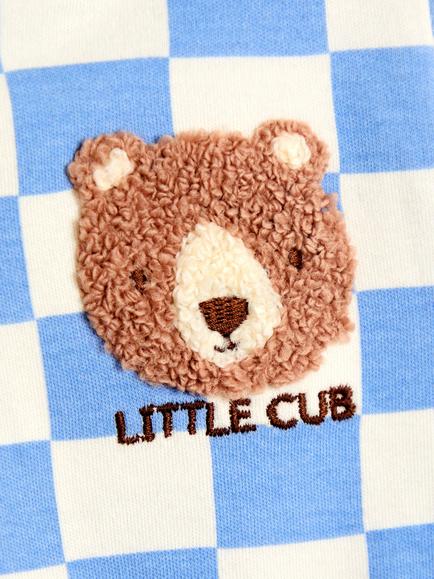 JoJo Maman Bébé Baby Applique Bear Checked Sleepsuit, Blue - view 2, Blue