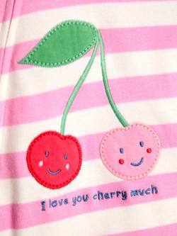 JoJo Maman Bébé Baby Cherry Appliqué Zip Footed Sleepsuit, Pink - view 2, Pink