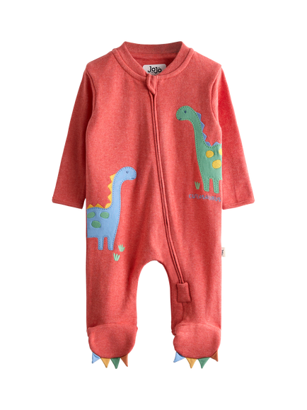 JoJo Maman Bébé Baby Zipped Dinosaur Sleep Suit, Rust, Rust
