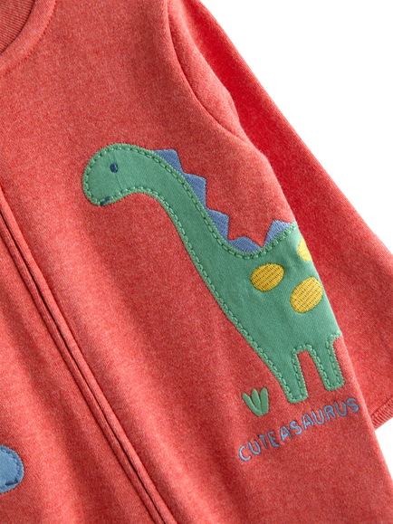 JoJo Maman Bébé Baby Zipped Dinosaur Sleep Suit, Rust - view 2, Rust