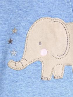 JoJo Maman Bébé Baby Elephant Appliqué Zip Footed Sleepsuit, Blue - view 2, Blue