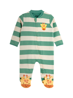JoJo Maman Bébé Baby Giraffe Appliqué Zip Sleepsuit, Green, Green