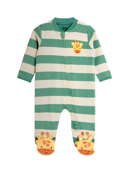 JoJo Maman Bébé Baby Giraffe Appliqué Zip Sleepsuit, Green, Green