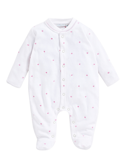 JoJo Maman Bébé Baby Heart Embroidery Bodysuit, White/Pink, White/Pink