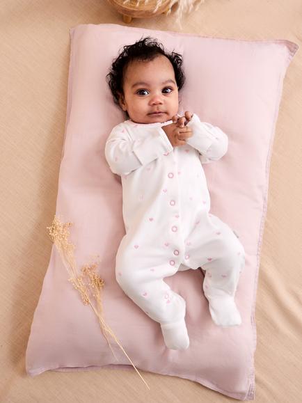 JoJo Maman Bébé Baby Heart Embroidery Bodysuit, White/Pink - view 2, White/Pink