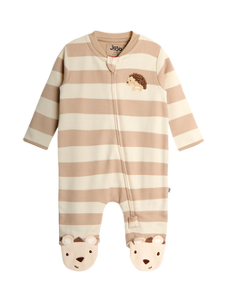 JoJo Maman Bébé Baby Hedgehog Stripe Footed Sleepsuit, Brown, Brown