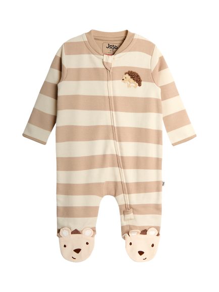 JoJo Maman Bébé Baby Hedgehog Stripe Footed Sleepsuit, Brown, Brown