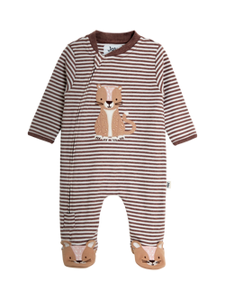 JoJo Maman Bébé Baby Cheetah Stripe Appliqué Zip Footed Sleepsuit, Fawn, Fawn