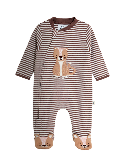 JoJo Maman Bébé Baby Cheetah Stripe Appliqué Zip Footed Sleepsuit, Fawn, Fawn