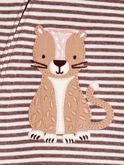 JoJo Maman Bébé Baby Cheetah Stripe Appliqué Zip Footed Sleepsuit, Fawn - view 2, Fawn