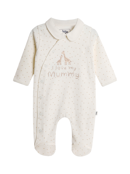 JoJo Maman Bébé Baby I Love Mummy Footed Sleepsuit, Cream, Cream