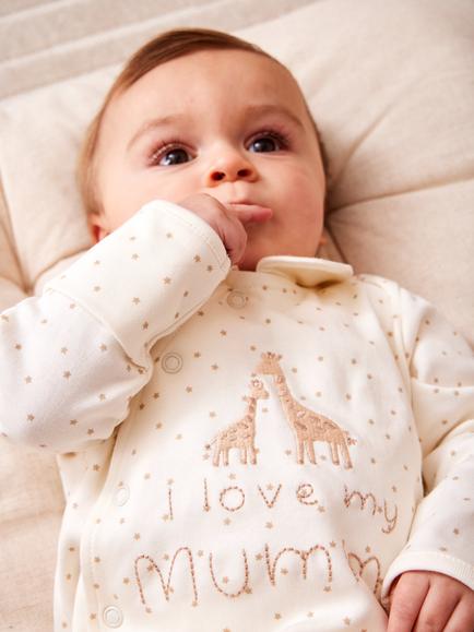JoJo Maman Bébé Baby I Love Mummy Footed Sleepsuit, Cream - view 2, Cream