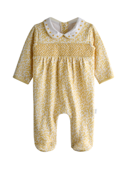 JoJo Maman Bébé Baby Smocked Sleepsuit, Yellow, Yellow