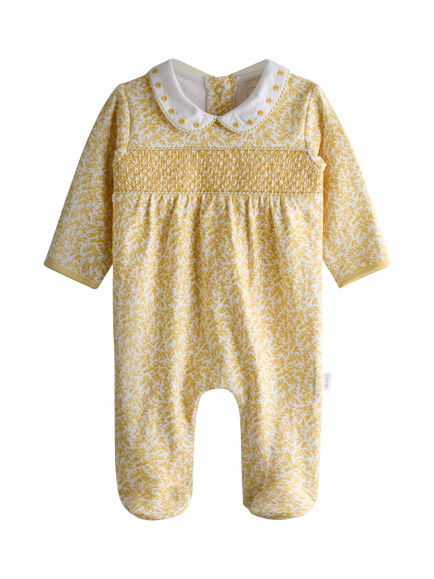 JoJo Maman Bébé Baby Smocked Sleepsuit, Yellow, Yellow