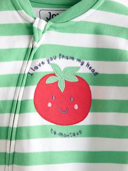 JoJo Maman Bébé Baby Tomato Appliqué Cotton Footed Zip Sleepsuit, Green - view 2, Green
