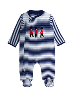 JoJo Maman Bébé Baby Soldier Striped Footed Sleepsuit, Navy, Navy