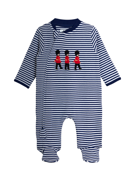 JoJo Maman Bébé Baby Soldier Striped Footed Sleepsuit, Navy, Navy