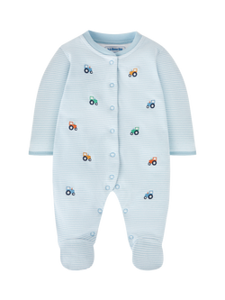 JoJo Maman Bébé Baby Tractor Embroidered Sleepsuit, Blue, Blue