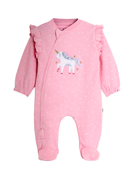 JoJo Maman Bébé Baby Unicorn Frill Footed Sleepsuit, Pink, Pink