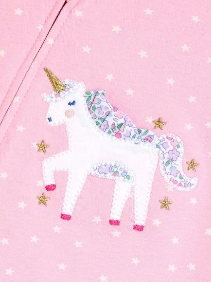JoJo Maman Bébé Baby Unicorn Frill Footed Sleepsuit, Pink - view 2, Pink