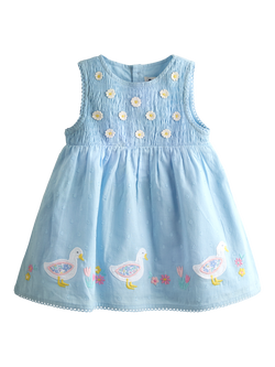 JoJo Maman Bébé Baby Duck Appliqué Baby Dress, Mid Blue, Mid Blue