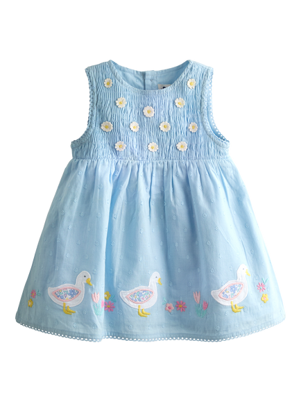 JoJo Maman Bébé Baby Duck Appliqué Baby Dress, Mid Blue, Mid Blue