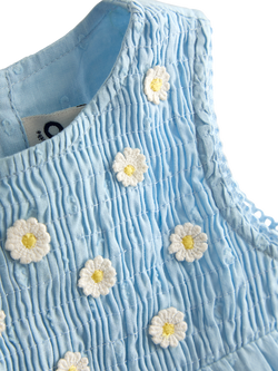 JoJo Maman Bébé Baby Duck Appliqué Baby Dress, Mid Blue - view 2, Mid Blue