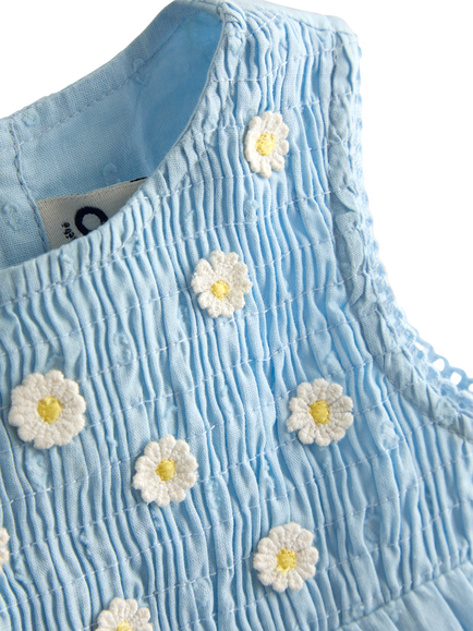 JoJo Maman Bébé Baby Duck Appliqué Baby Dress, Mid Blue - view 2, Mid Blue