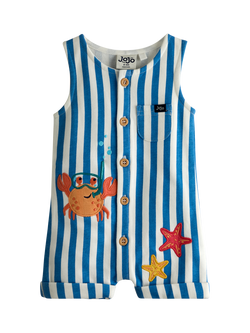 JoJo Maman Bébé Baby Button Front Romper, Cobalt Blue, Cobalt Blue