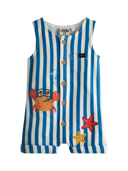 JoJo Maman Bébé Baby Button Front Romper, Cobalt Blue, Cobalt Blue