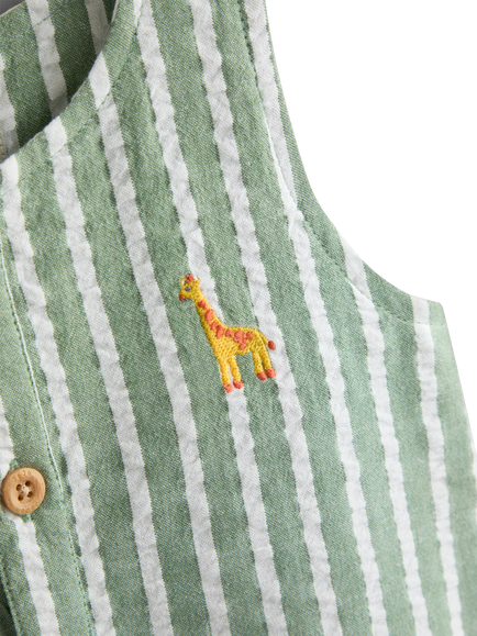 JoJo Maman Bébé Baby Giraffe Stripe Button Front Short Romper, Sage Green - view 2, Sage Green