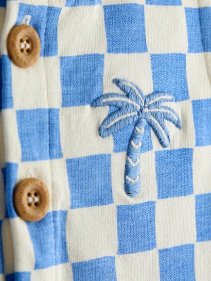 JoJo Maman Bébé Baby Checkerboard Button Through Romper, Light Blue - view 2, Light Blue