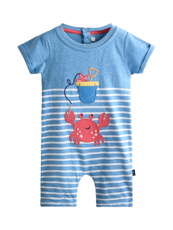 JoJo Maman Bébé Baby Crab Character Appliqué Romper, Light Blue Marl, Light Blue Marl