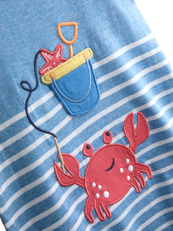 JoJo Maman Bébé Baby Crab Character Appliqué Romper, Light Blue Marl - view 2, Light Blue Marl