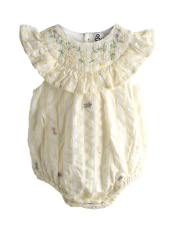 JoJo Maman Bébé Baby Embroidered Cotton Romper, Yellow, Yellow