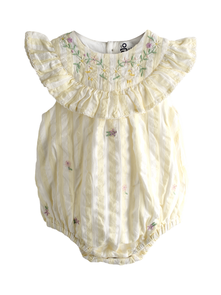 JoJo Maman Bébé Baby Embroidered Cotton Romper, Yellow, Yellow